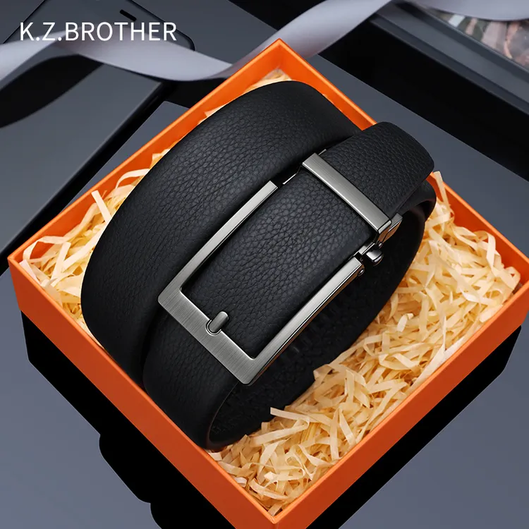 宽正兄弟【李健同款】皮带男真皮自动扣高档腰带无孔商务直播一名