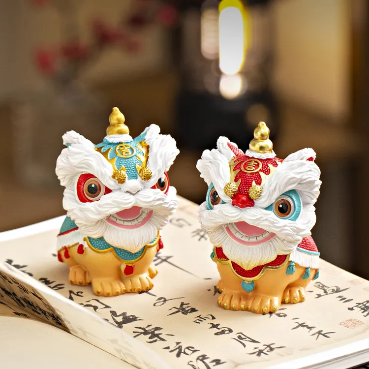 国潮佛山舞狮醒狮创意摆件高级感小众桌面茶桌装饰工艺品生日礼物