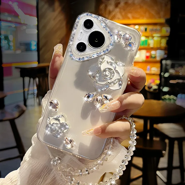 适用华为Pura70pro+手机壳绳全包p80闪钻50山茶mate60高级Ultra40