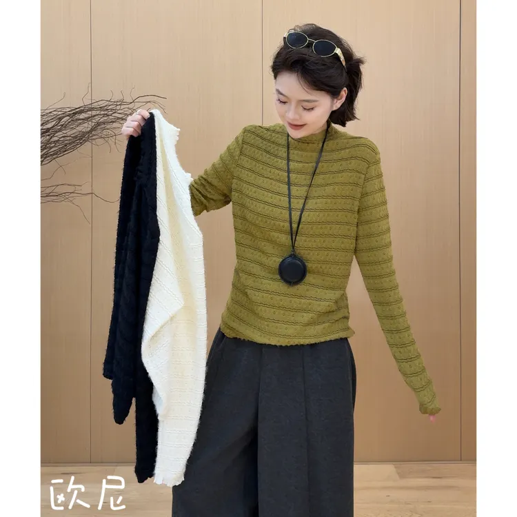 欧尼私服 2025秋季新款半高领蕾丝长袖打底上衣2509C5902