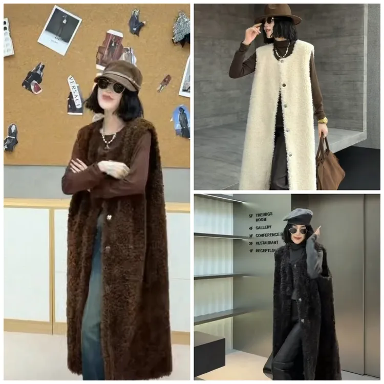 清苍价～深圳9118羊羔绒长款马甲南油高定棉马甲超气质夹棉马夹裙