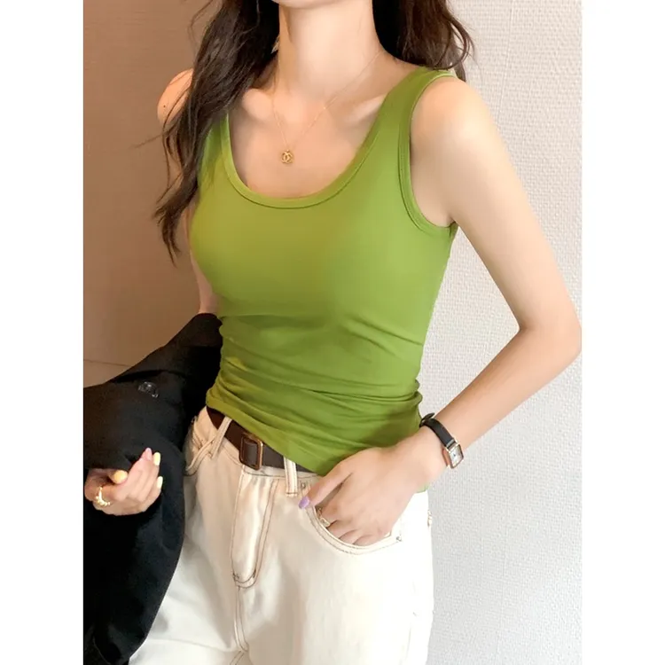 牛油果绿色小背心女内搭无袖美背工字棉质吊带打底上衣运动外穿夏