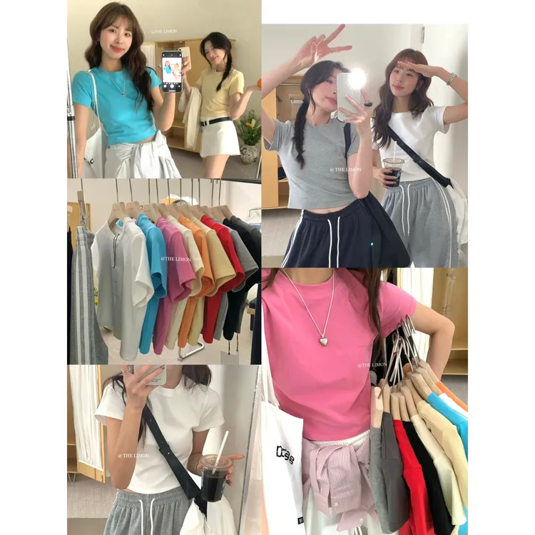 夏上新！日常简单穿！自带随性松弛感时髦韩系纯色短袖T恤