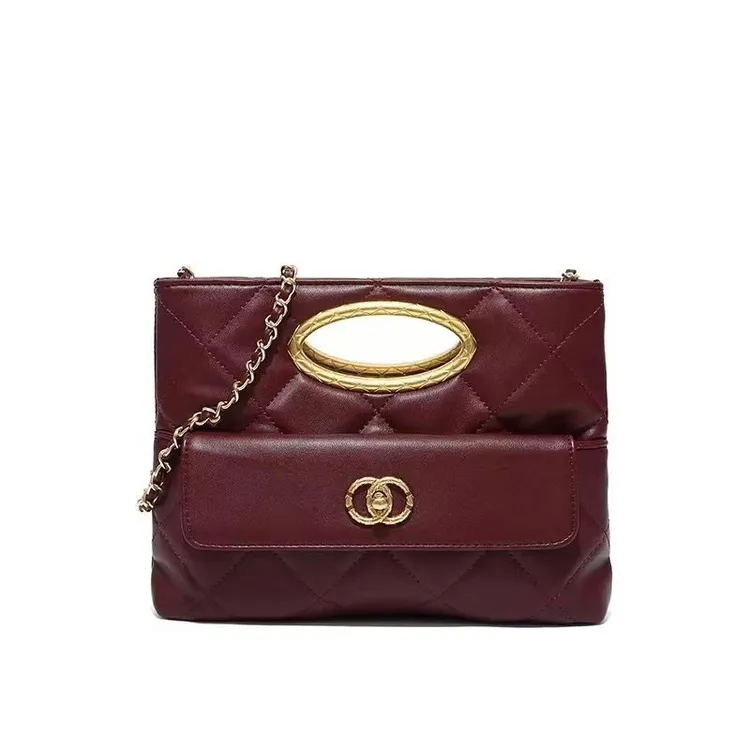 新款24B晚宴包金属手提手拿高级感小香风单肩斜跨大菱格链条方包 