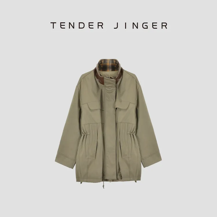 Tender Jinger｜工装格纹拼皮领复合棉鹅绒服T54KAI50310