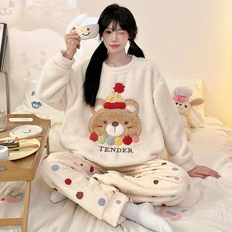 青少年大童睡衣女珊瑚绒加绒加厚款女孩高初中学生15岁秋冬季套装