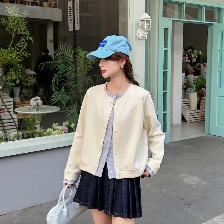 春秋新款百搭休闲ins短款洋气外套开衫假两件上衣春秋季棒球服