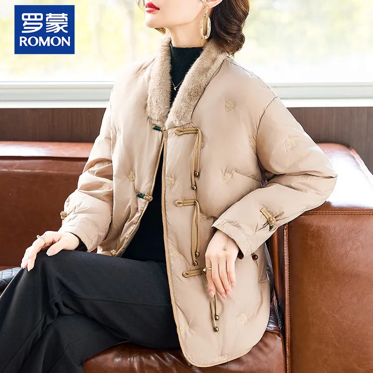 罗蒙妈妈装冬季新中式棉服中年高档棉衣中老年女冬装加绒加厚棉服