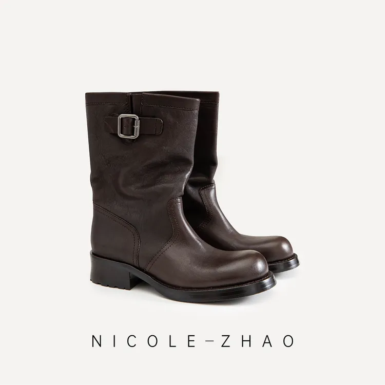 【贵姐NICOLE】设计师款时尚百搭经典马皮短款靴子5NXZ071