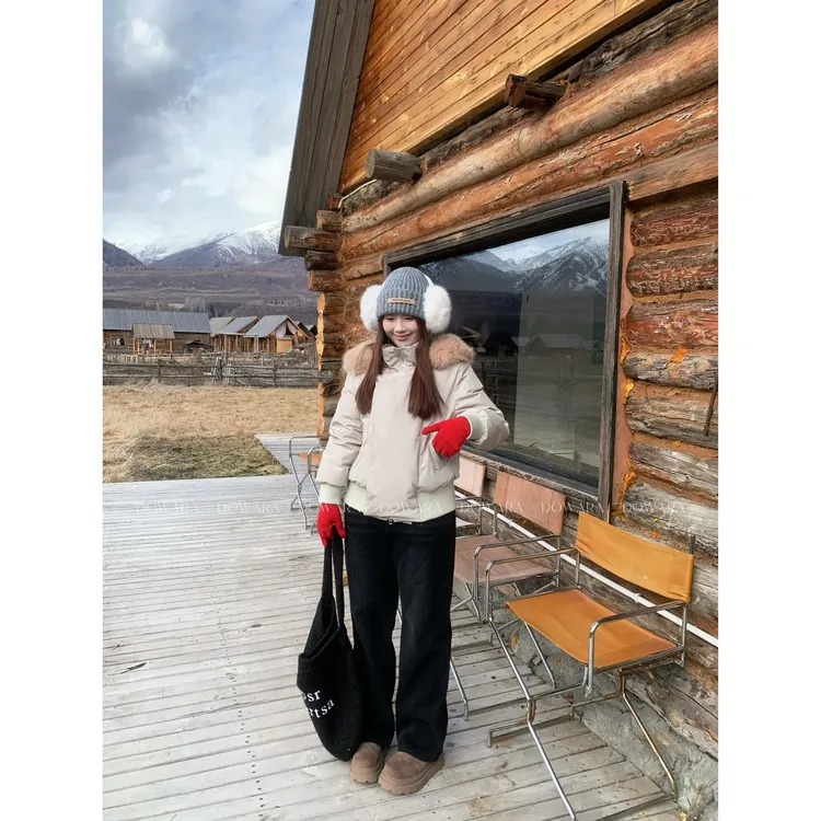 现货1230X大婉酱肉肉微胖定制【日暮泡芙】连帽可拆毛领充绒羽绒服