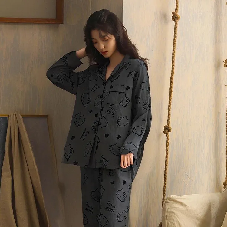 GPSUNLU小众女生睡衣长袖春秋季大码家居服可外穿夏天薄款小个子