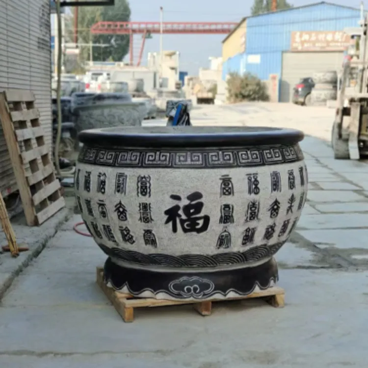 县城或市区物流点自提天然黑青石仿古养鱼水缸工厂定做批发价格