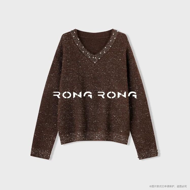 溶溶【庆典大礼】RONGRONG 棉羊毛混纺超重工钉珠浪漫毛衣25C00780