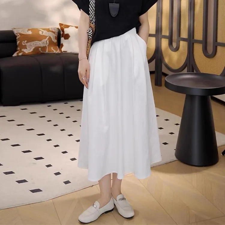 拉夏贝尔白色设计感休闲半身裙2025新款法式简约高腰显瘦a字裙子