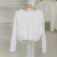 麦迪尚品【夕Y】50909540 松紧下摆纯色长袖上衣春季女品牌折扣