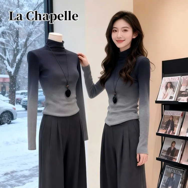 拉夏贝尔晕染渐变色堆堆高领针织衫女秋冬内搭打底衫修身显瘦上衣