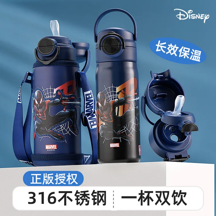 迪士尼儿童保温杯男孩吸管双饮水杯小学生上学专用316不锈钢水壶