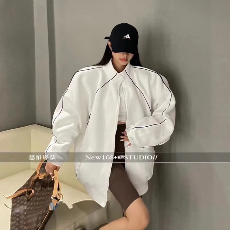 高级感休闲棒球服外套女宽松大码中长款洋气时尚冲锋衣设计感小众