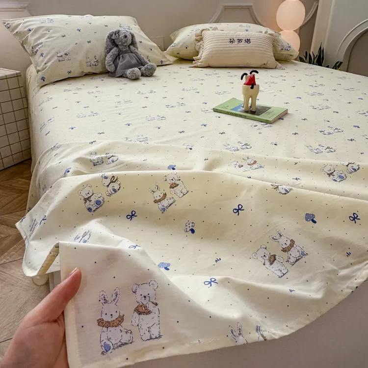 ins风小熊小兔床单单件纯棉100%全棉2025新款四季通用被单可裸睡
