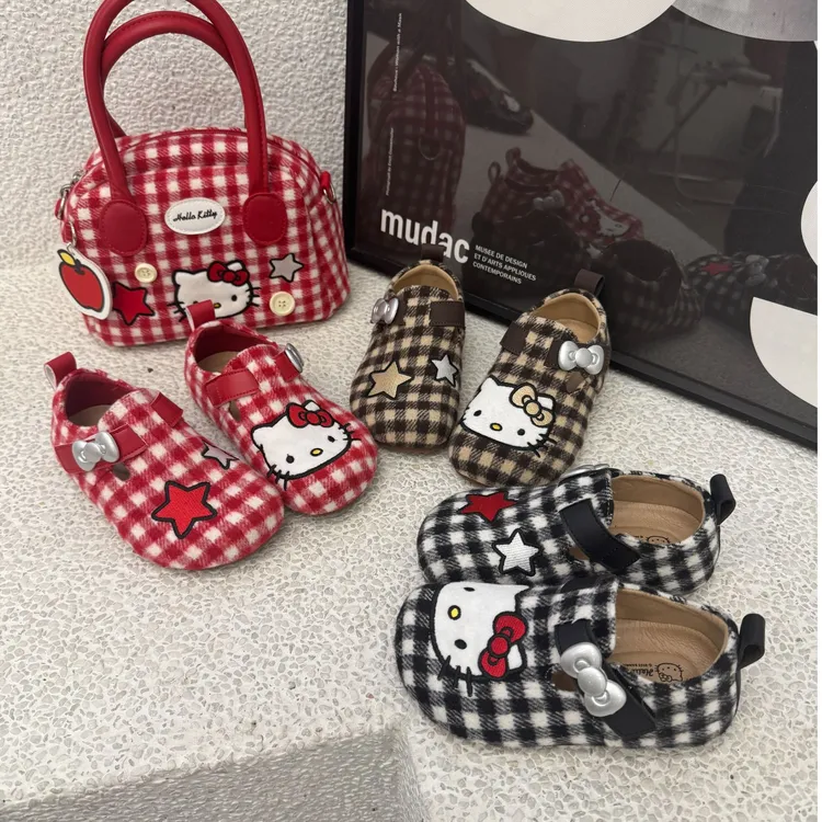 HELLO KITTY/凯蒂猫25秋季新款ins风女宝儿童格纹kitty勃肯鞋