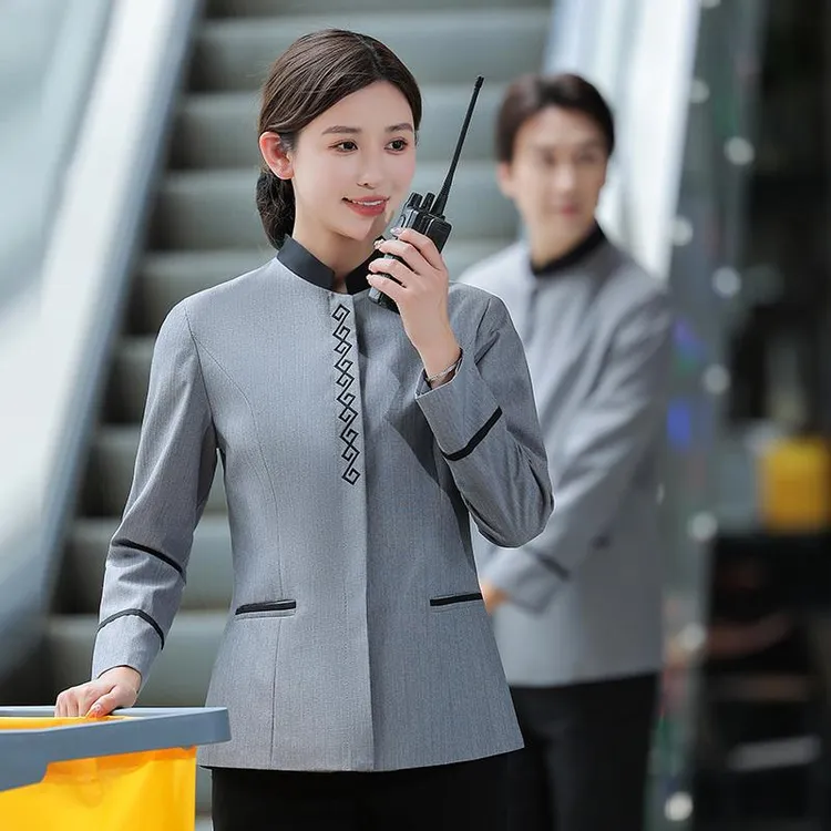 鑫婧美春秋保洁服套装男女长袖酒店物业宾馆清洁工服保洁衣服定制