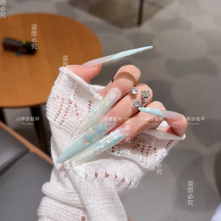 【泡沫之夏】高级感显白纯手工清冷新款穿戴甲