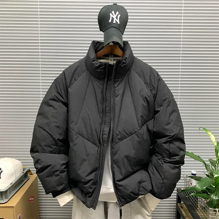 高品质立领短款白鸭绒羽绒服外套男简约百搭休闲宽松潮牌保暖上衣