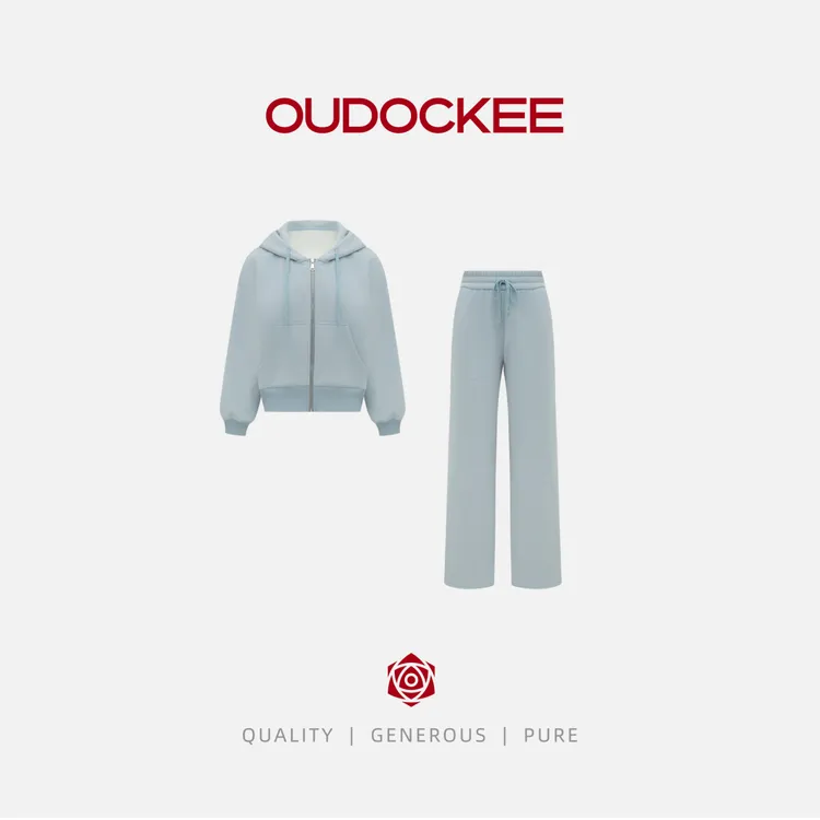 OUDOCKEE 鸥鸥【baby蓝套装】韩系松弛慵懒风运动套装 EACAC1058T