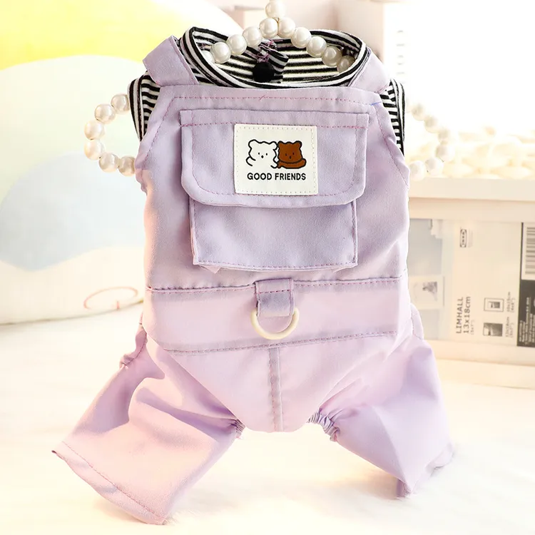 休闲风泰迪春秋装狗狗四腿宠物背带裤6783小型犬衣服薄款可牵引口