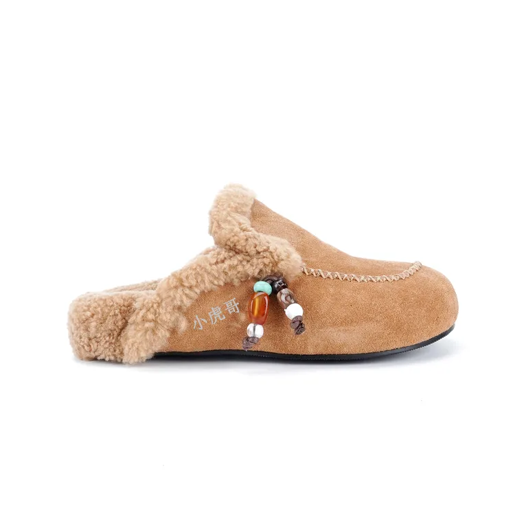 高端定制系列真皮纯羊毛内里包头半拖鞋女秋冬毛毛拖鞋