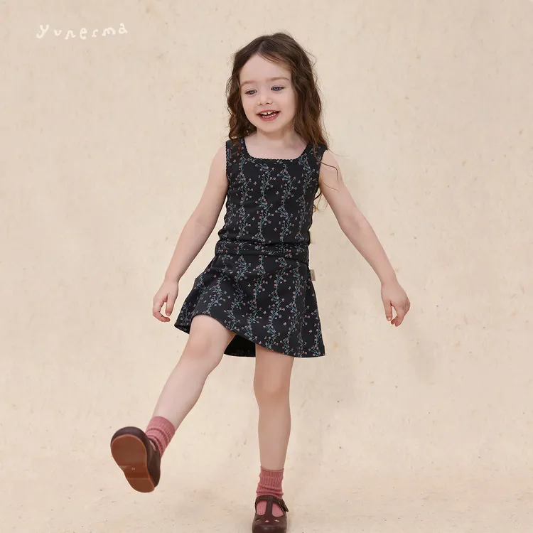 允儿妈女童2025夏季小众碎花背心裙裤套装宝宝时尚吊带儿童半裙潮