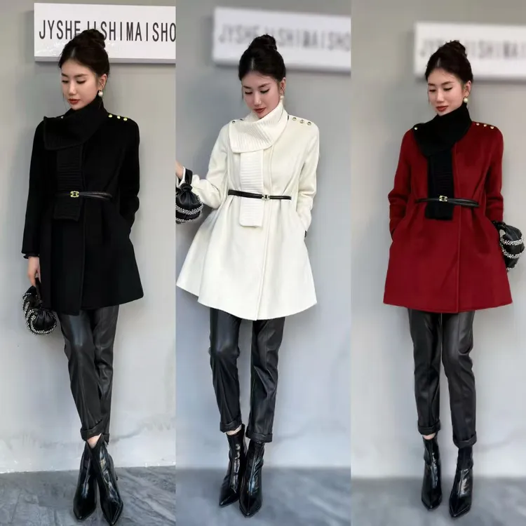 【俊英】2025新款红色双面羊绒大衣女款高级感赫本风羊毛外套冬季