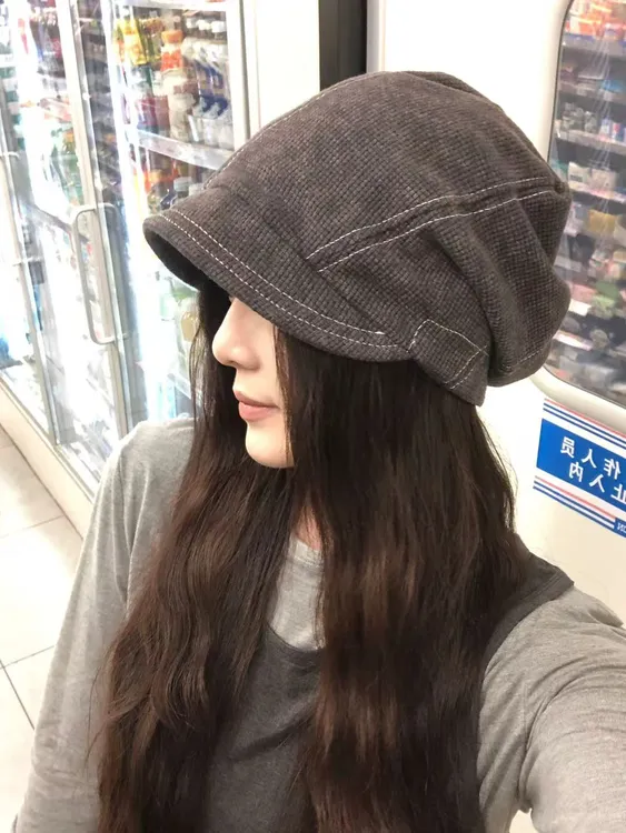 秋冬小檐抽绳针织堆堆帽女废土风显脸小百搭复古冷帽