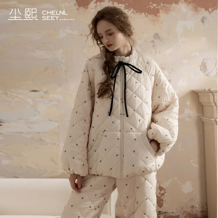 尘熙冬款女睡衣夹棉加厚保暖甜美可爱全棉居家服套装可外穿25新款