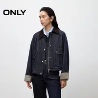 ONLY2025秋季新款复古工装撞色条绒翻领宽松牛仔外套女|125454003