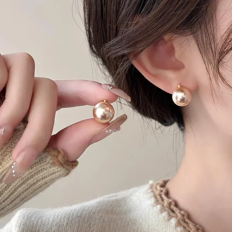HOSY/赫诗 合金仿珍珠耳饰 法式复古香槟色珠珠耳扣轻奢高级耳饰商品图