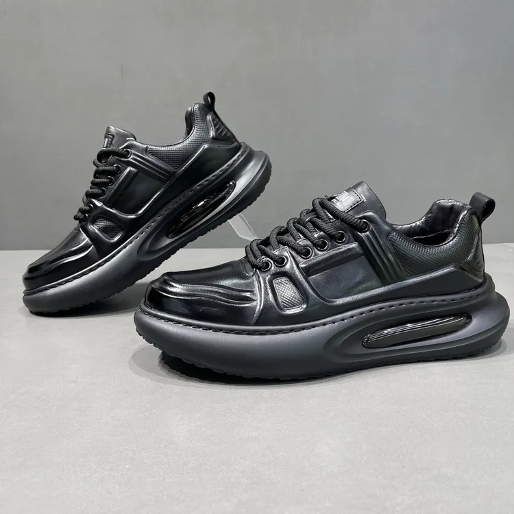 okkdey男生头层牛皮板鞋男款潮鞋厚底运动增高鞋男鞋百搭休闲鞋