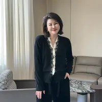微胖女装【温柔似水】绵羊毛开衫蕾丝流苏拼接上衣冬季针织衫1186