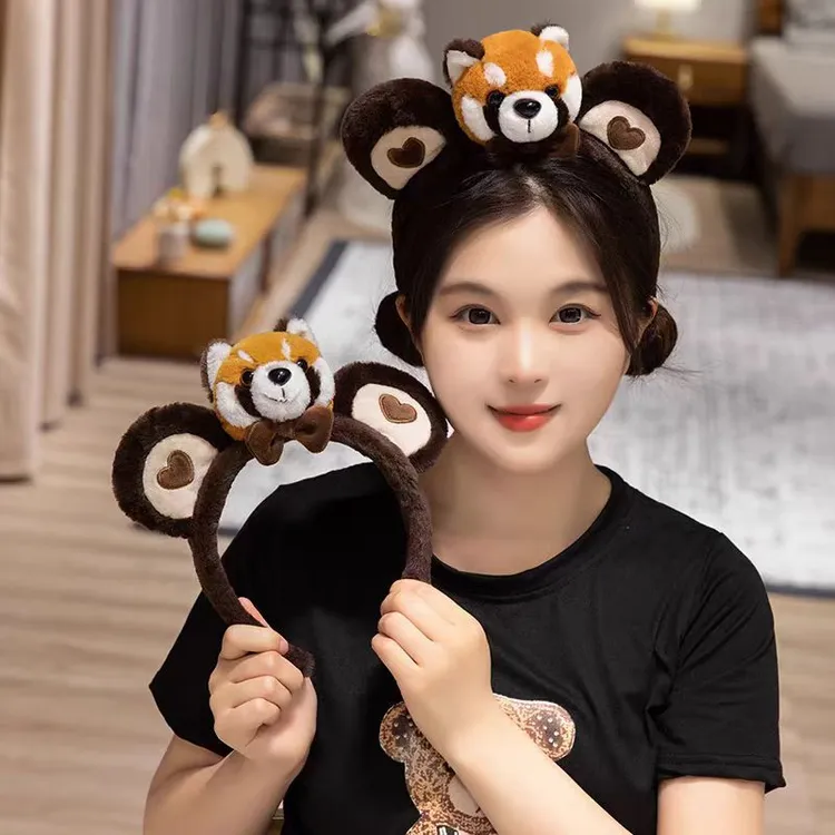 可爱浣熊发箍创意卡通头饰动物园洗脸拍照发卡毛绒小熊猫搞怪头箍