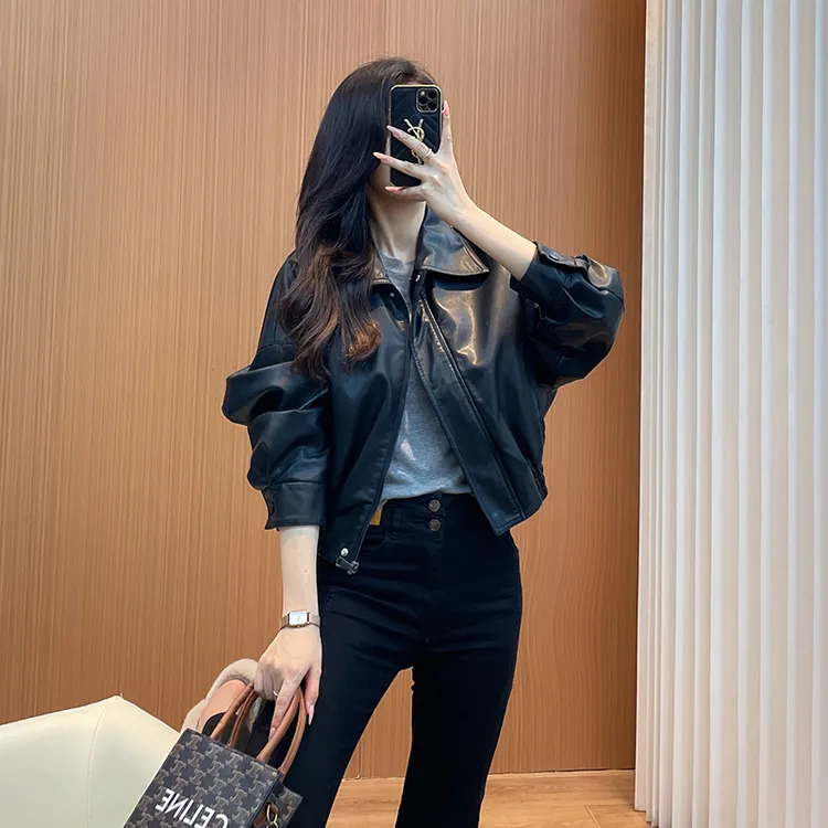 2025开春新款复古港风短款机车黑色皮衣外套女夹克爆款PU皮上衣女