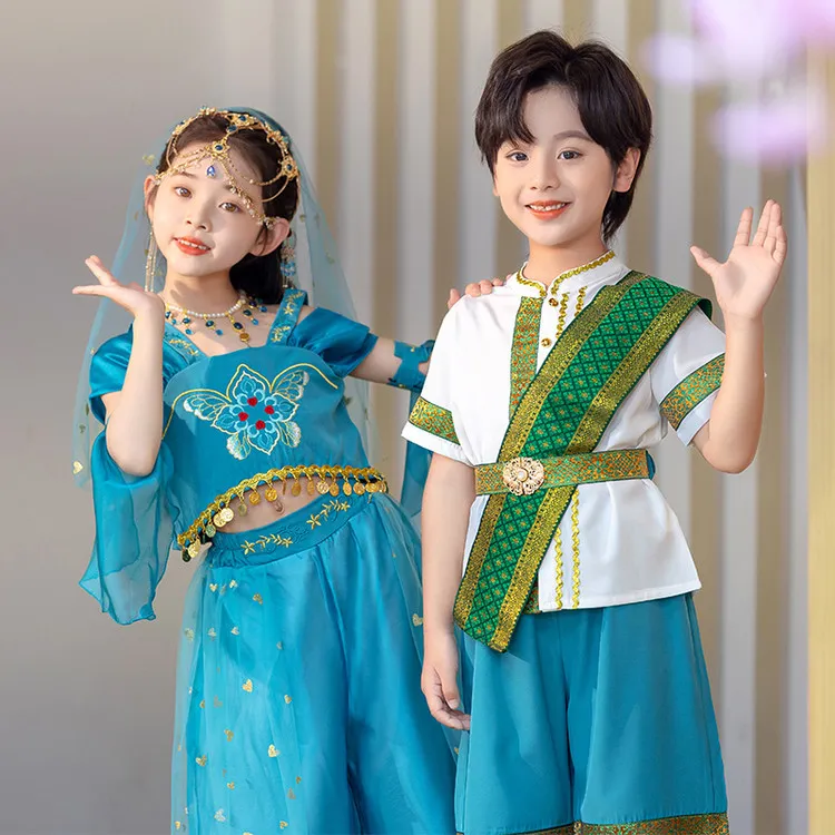 男童汉服夏季短袖少数民族演出服云南西双版纳泼水节服装傣族服饰