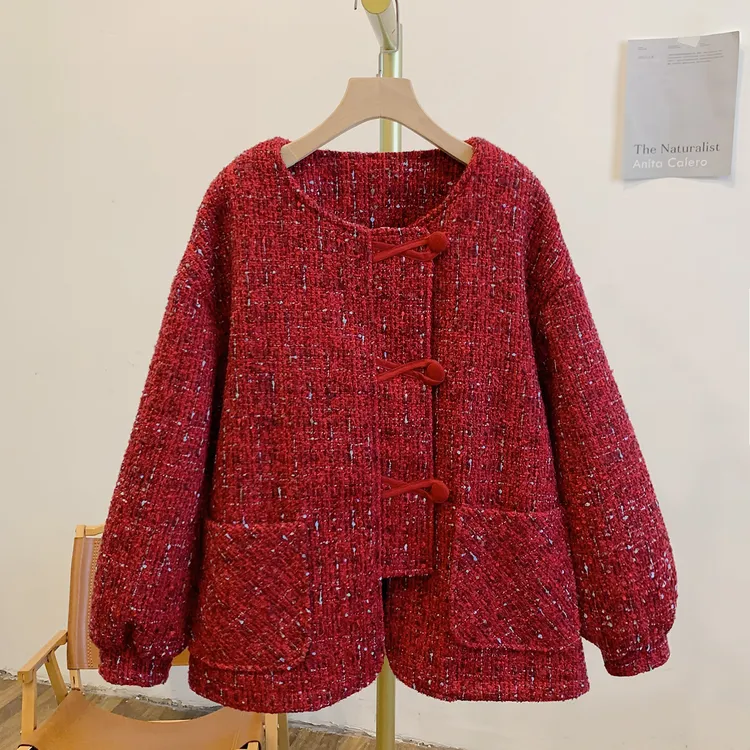 糖葫芦Y642编织纹小香风圆领外套