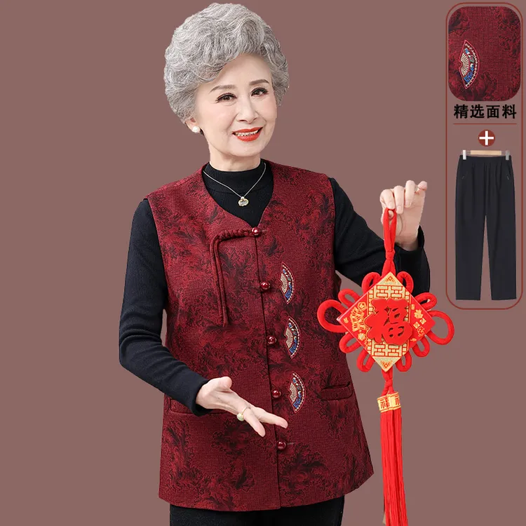 中老年人春秋马甲女奶奶坎肩妈妈春装马夹老太太国风外穿背心新款