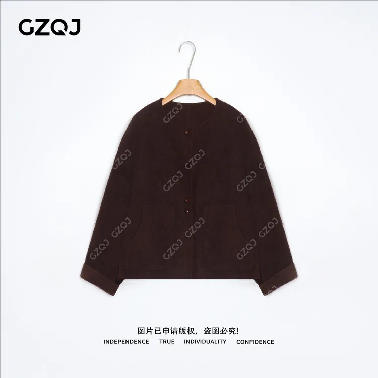 老琴私服【暖棕漫游】琥珀流光风苏力羊驼毛绵羊毛圆领大衣外套302
