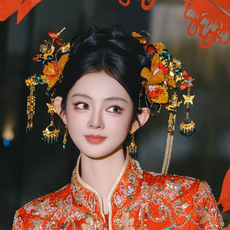 合金树脂婚庆饰品 爆款原创古风新娘秀禾高级手作古典发饰品D0699