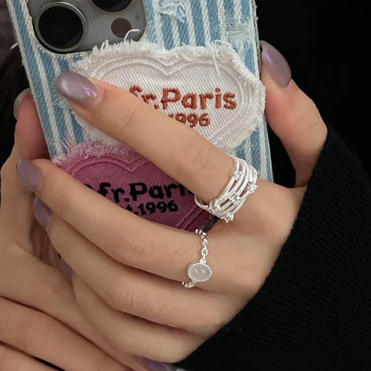 几何多层白锆链条戒指女小众感百搭开口可调节独特设计感百搭指环