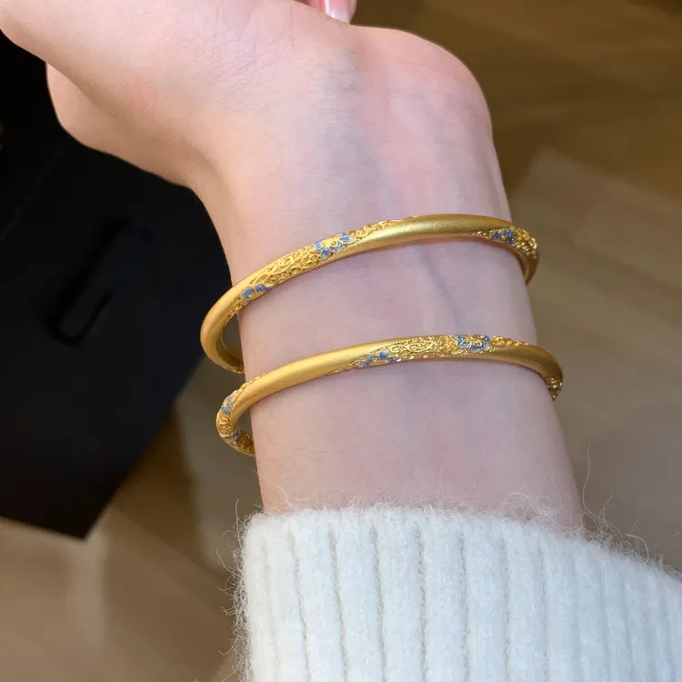 足银珐琅手镯 燕归yangui“露晚意”足银999.9镀金莫比乌斯环手镯