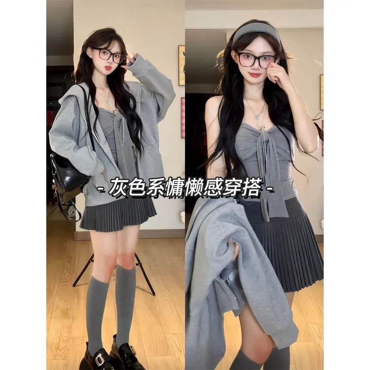 灰色毛呢半身裙女2025新款秋冬季慵懒显瘦a字短裙加厚细褶百褶裙