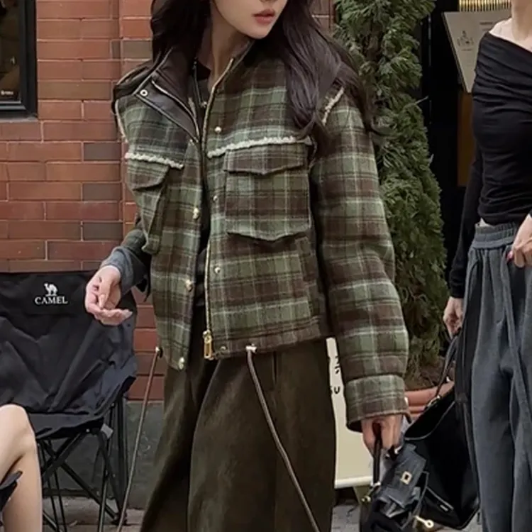 格纹拼色气质显瘦设计感衣服女2025秋季新款韩系潮流百搭长袖外套