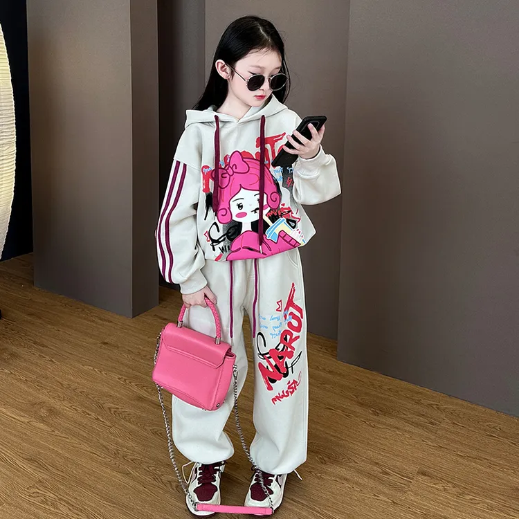 女童春秋卡通休闲卫衣套装2025女孩时尚新款运动裤子洋气韩版儿童